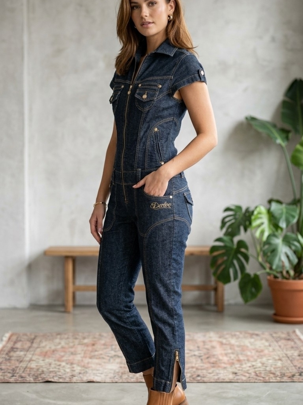 Women's Dark Blue Denim Jumpsuit Jeans